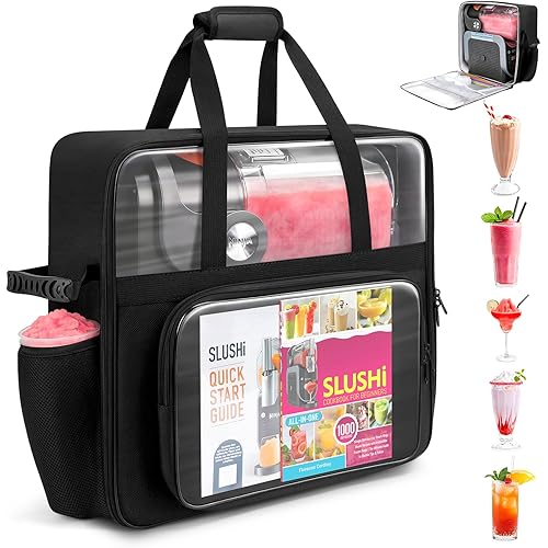 Carrying Bag for Ninja Slushie Machine FS301 & FS300, Travel Party Frozen Drink Maker Case with Clear Window, Portable Side-Opening Cover for Ninja SLUSHi, Thick Storage Case for Slush Accessories