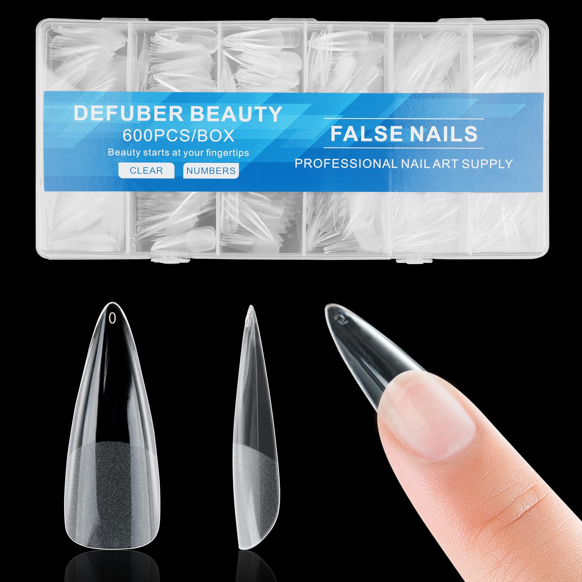Unghie finte semiopache a punta lunga, in morbido gel, preformate, copertura completa, con scatola trasparente, per saloni di bellezza e nail art fai da te, 600 pezzi/12 misure