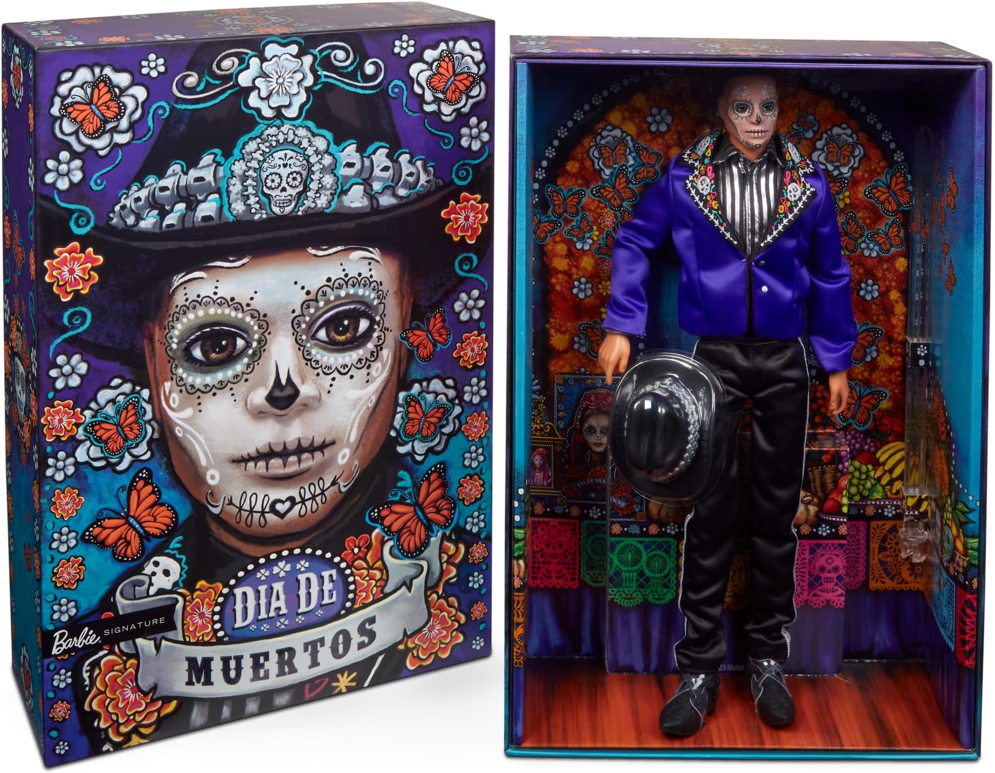 Barbie ​2023 Día De Muertos Ken Doll Wearing Blue Jacket and Black Hat, Signature Collectible, HJX15