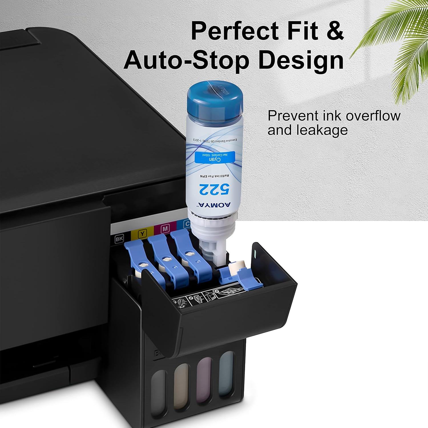 Aomya Compatible T522 Refill Ink Bottle Kit Premium Ink for EcoTank ET-2720, ET-4700 Printers Black, Cyan, Magenta, Yellow 4-Pack 100ML