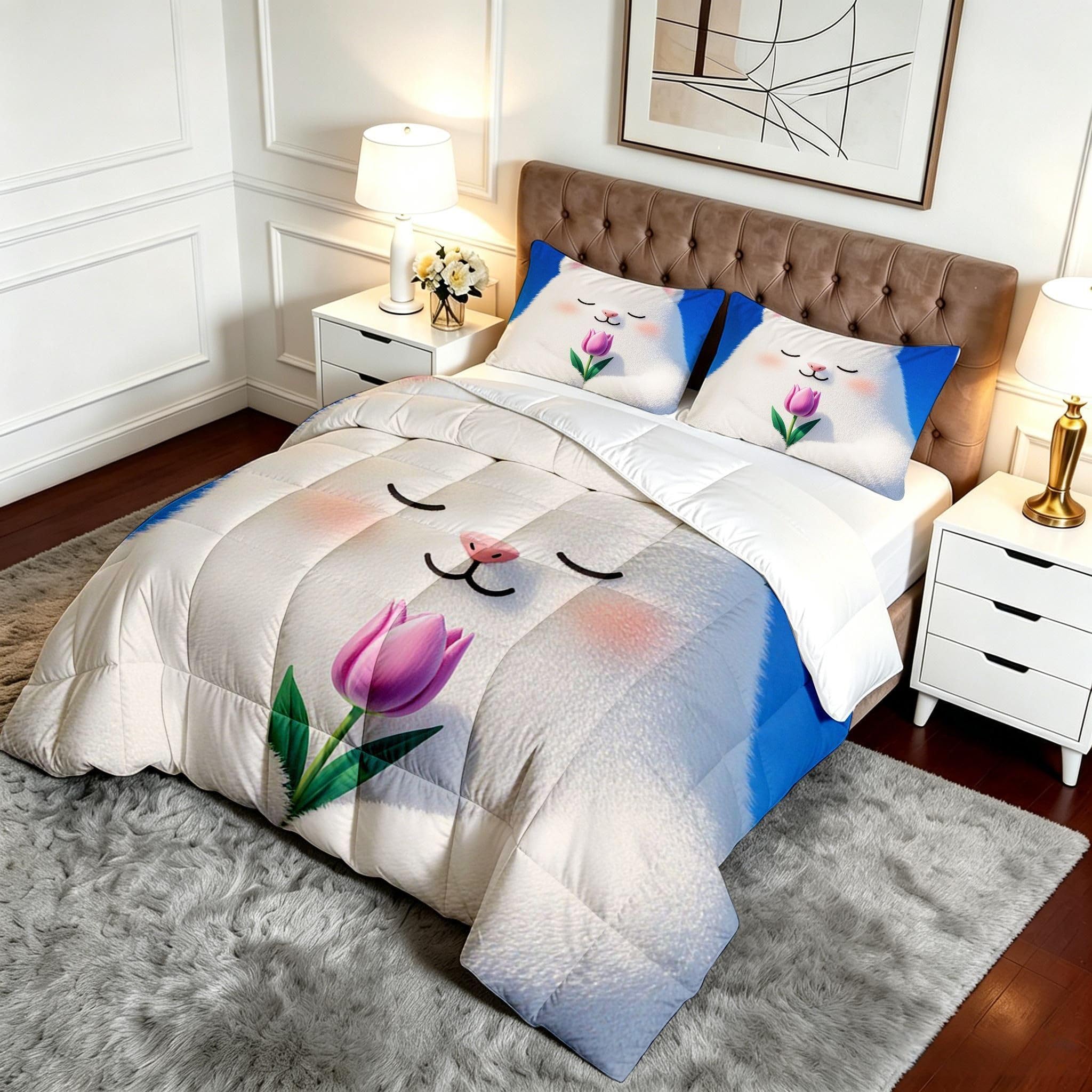 Edredón King Size 3D Oso Animado Sustituto Plumas para Adultos-A36