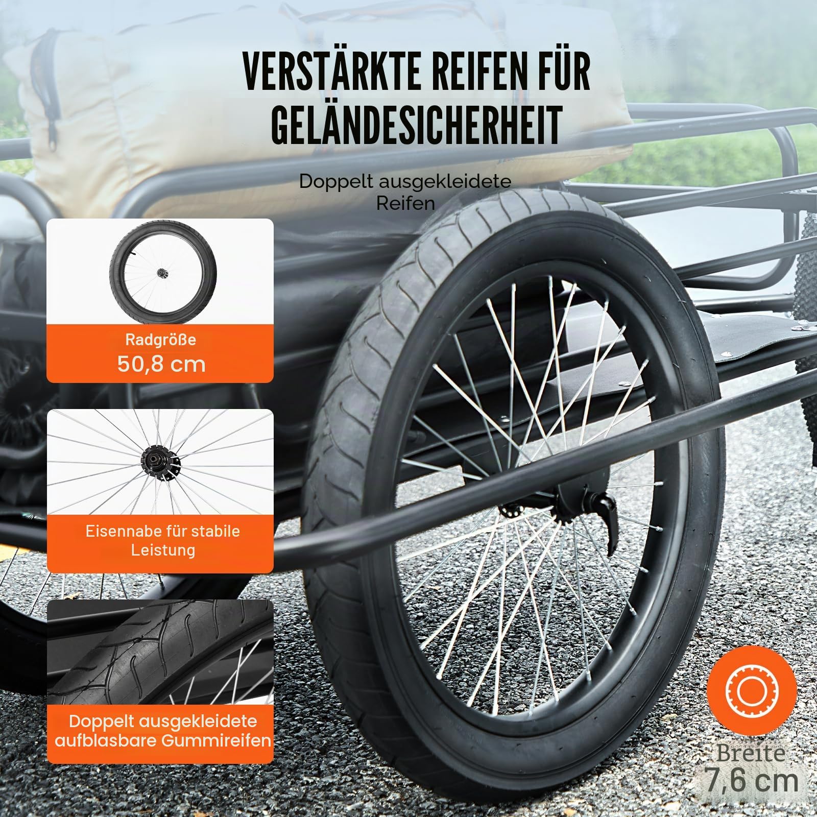 VEVOR Fahrradanhänger – 125 Kg Tragkraft, Klappbar, Mit 50,8 Cm Rädern, Stahlrahmen & Universalkupplung – Für MTB, Rennrad & Citybike