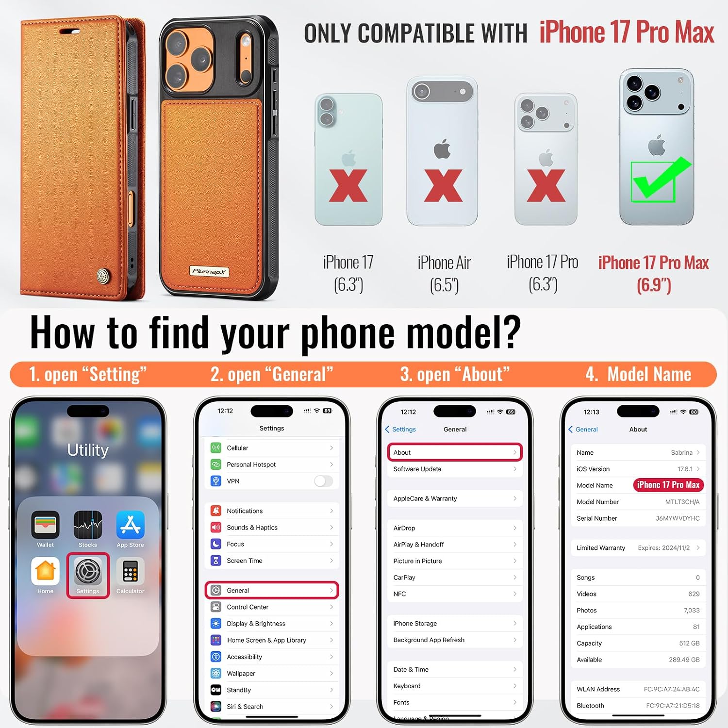 Wallet Case for iPhone 17 Pro Max Compatible with Magsafe, 2-in-1 PU Leather Flip RFID Blocking Card Holder Stand Shockproof Magnetic Detachable Cover for iPhone 17 Pro Max 6.9", Orange