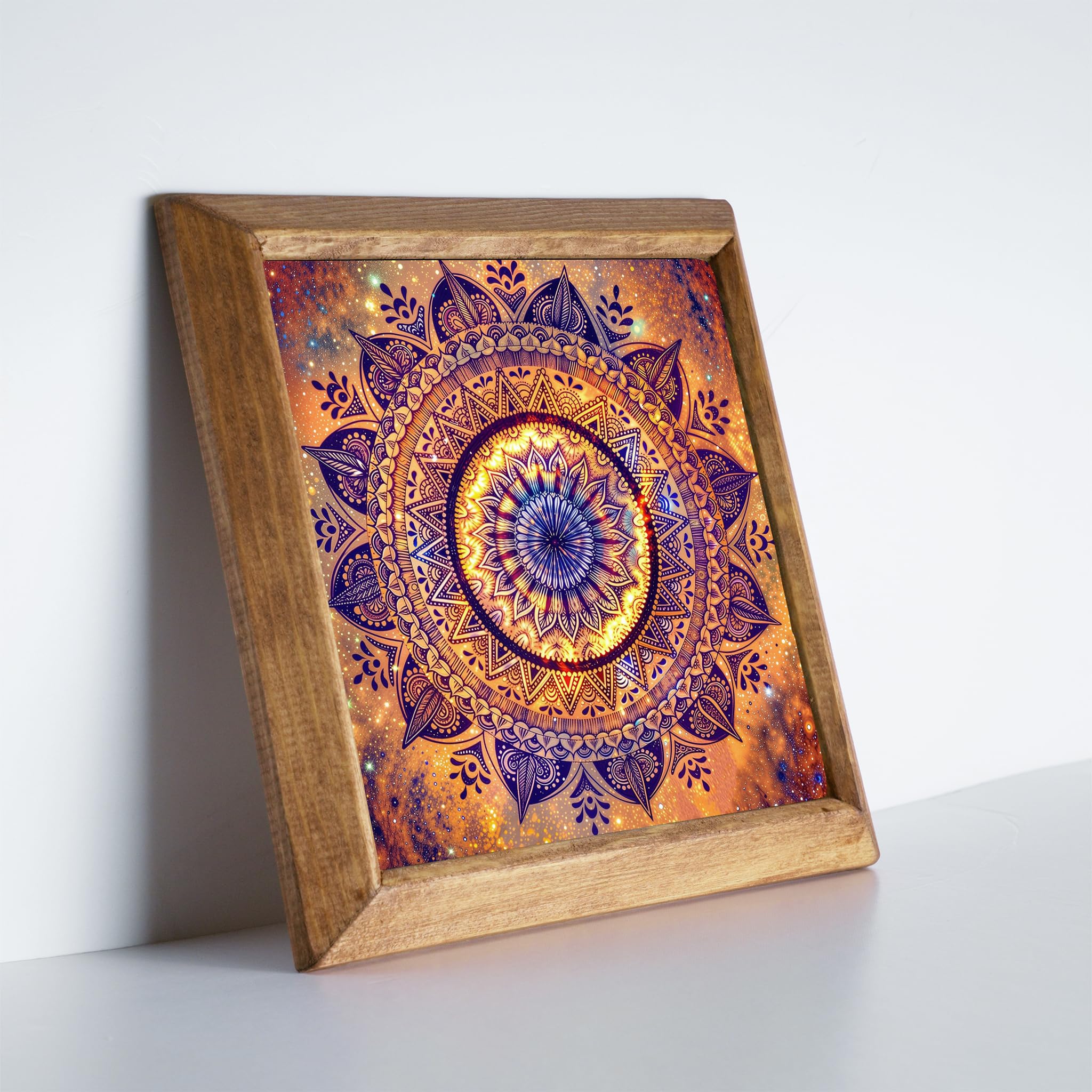 Mandala Cosmic Stone Wall Art - Boho Spiritual Galaxy Orange Handmade Gift 25cm