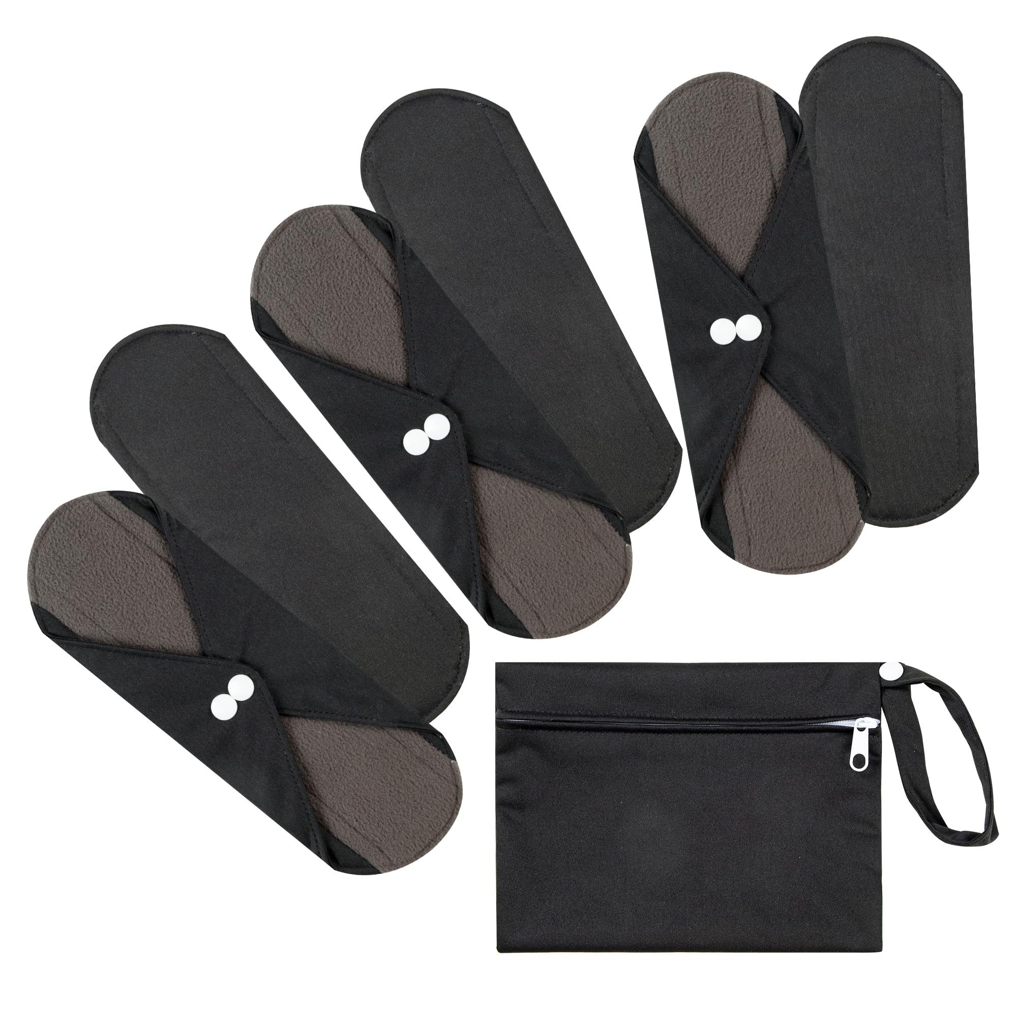 7pcs Set 1 pc Mini Wet Bag +6pcs Absorbent Reusable Sanitary Pads/Washable Cloth Menstrual Pads(Black,S)