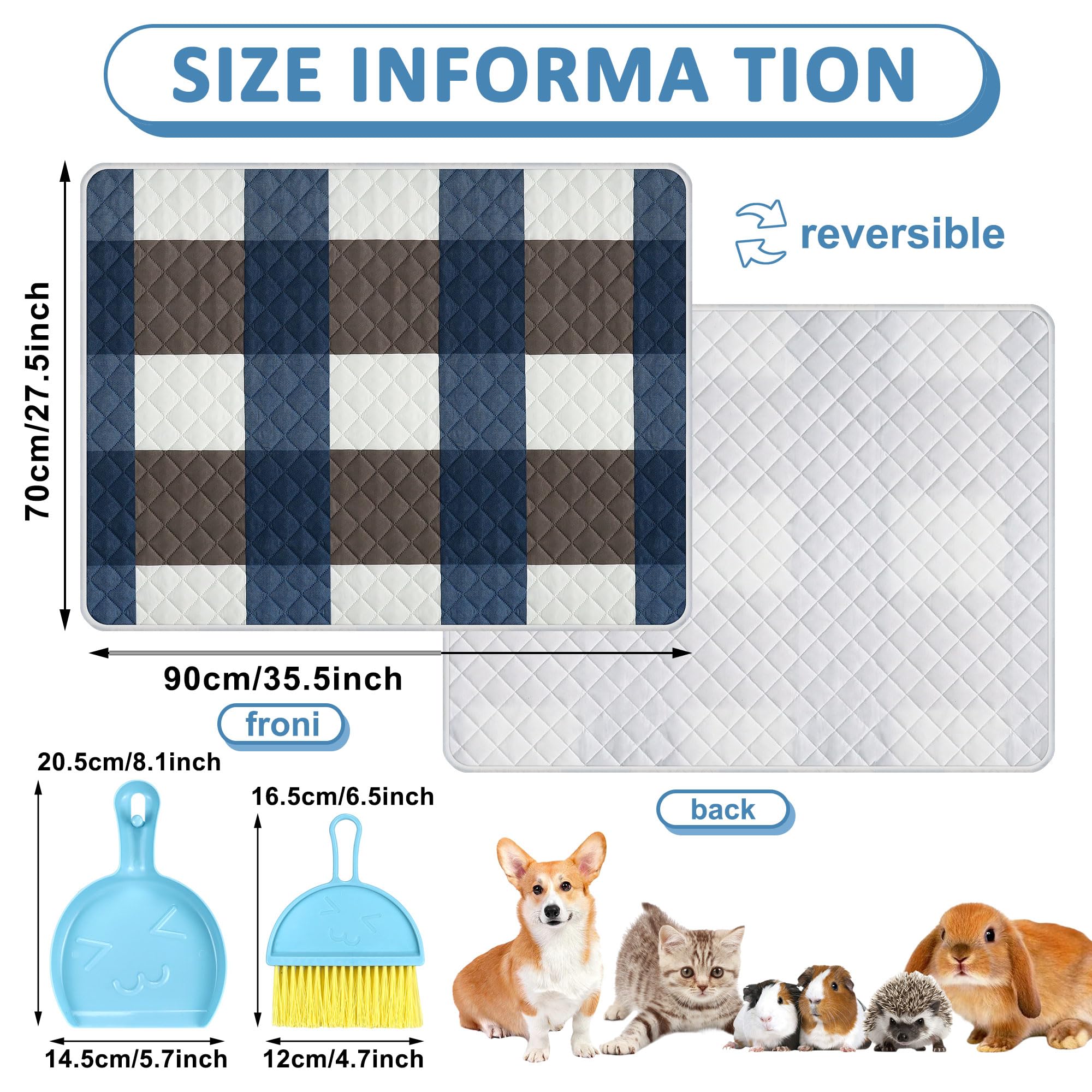 2 Pack Large Guinea Pig Cage Liner with Cleaning Tool Set Hamster Bedding Washable &Air Dried Pee Pad - Image 2