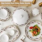 ACMLIFE Royal Gold-Plated Bone China Dinnerware Set for 4, Vintage Floral Dinnerware Set, Light Blue 12 Piece Lightweight Bone China Dinnerware Set Plates and Bowls Set (White Gold)