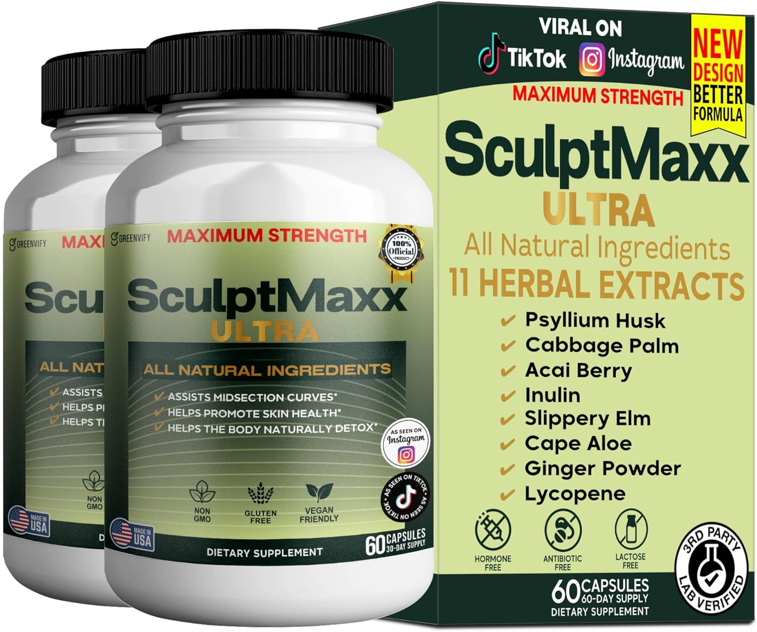SculptMaxx Ultra Maximum Strength Natural Dietary Supplement, 60 Capsules, 30-Day Supply, All Natural Ingredients, Non-GMO, Gluten Free, Vegan (3)