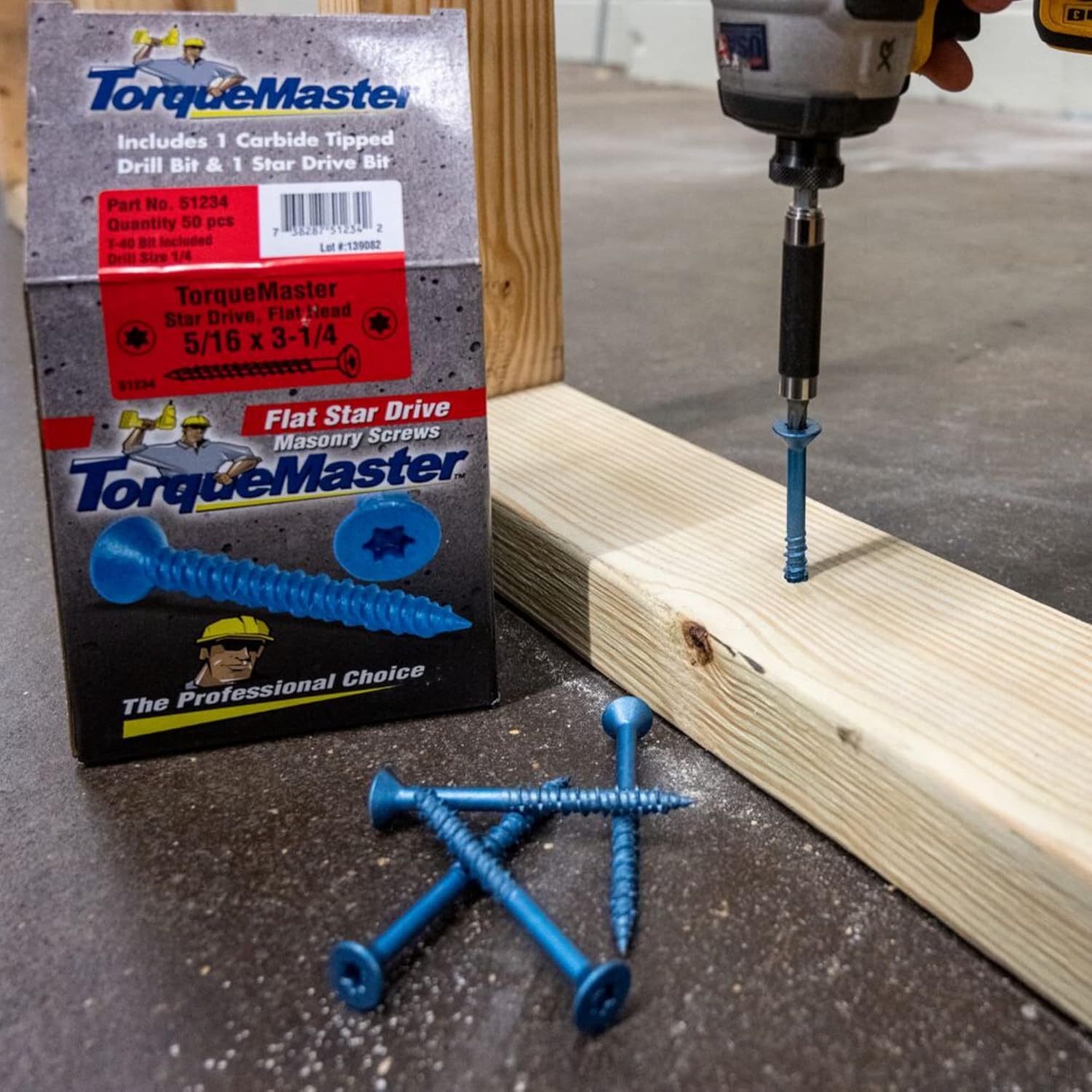 Blue Ruspert Coated Star Drive Flat Head Masonry Screws, 50 Pieces - 5/16" x 1-1/4" Self-Tapping Concrete Masonry Screws, Fasteners for Interior & Exterior Construction, Repair