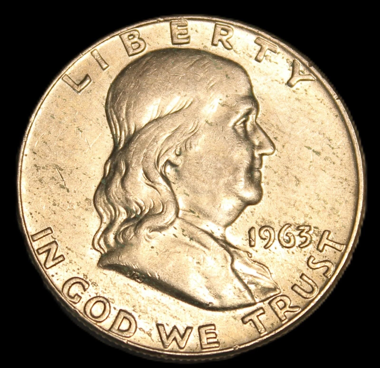 1963 Franklin Half Dollar, About Good Condition, 90% Silver, 50 Cent US Collectible Legal Tender Coin