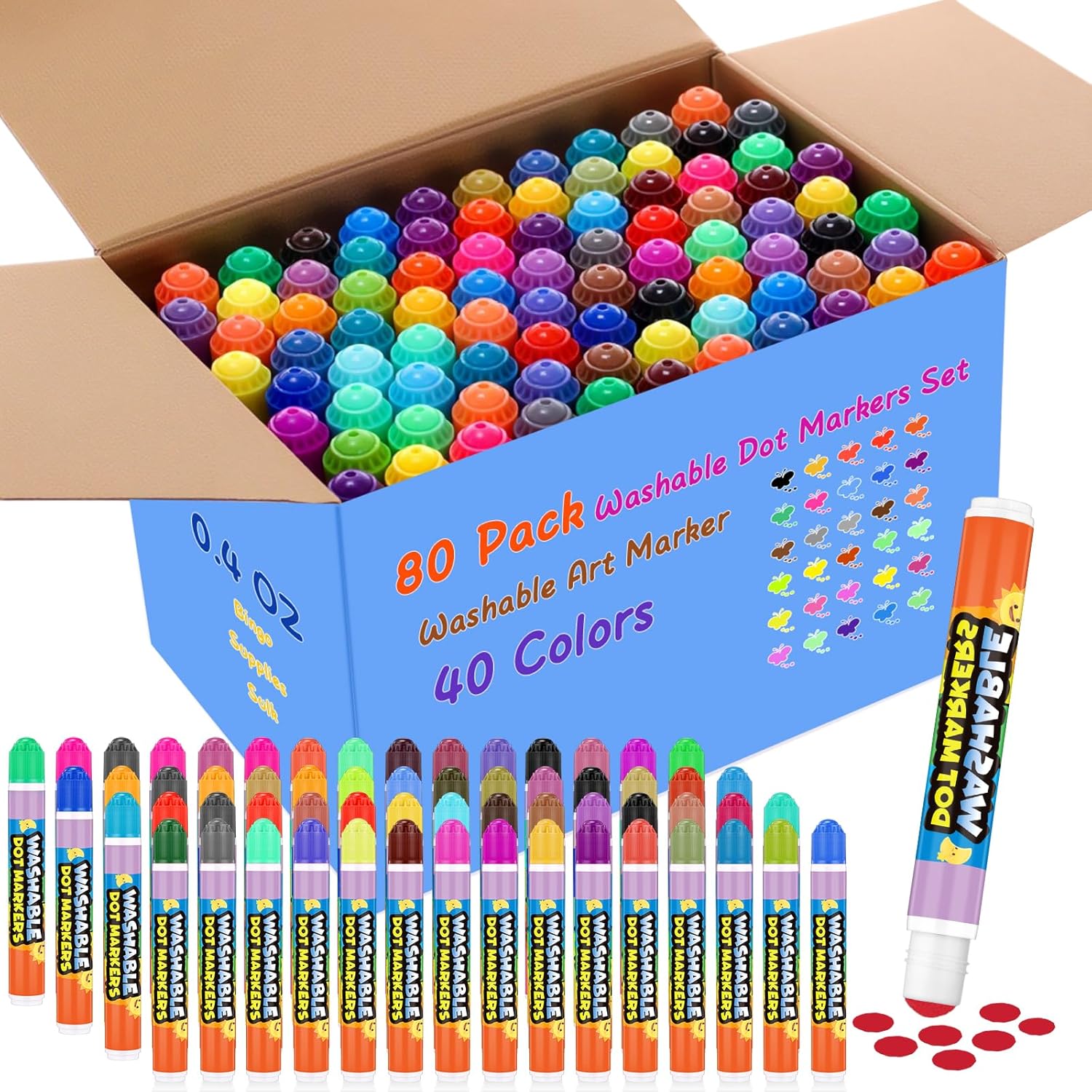 Crtiin 80 Pack Dot Markers for Toddlers and Kids, 40 Colors Bingo Daubers Bulk, Art Washable Paint for Kids, Bingo Markers, Toddler Arts and Crafts, Kindergarten Classroom Must Haves