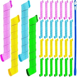 WILLBOND 40 Pieces Flexi Rod Hair Roller Kit, No Heat Hair Curlers Styling, 4 (7.87 Inch, Pink, Blue, Yellow, Green)