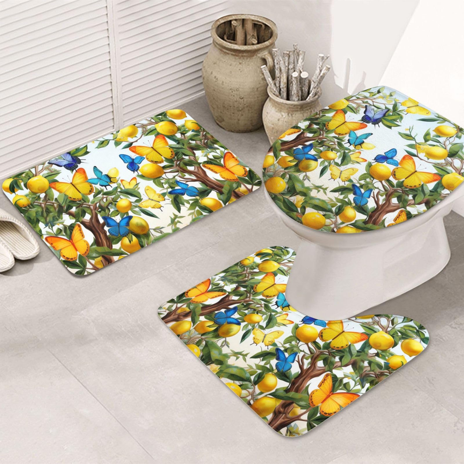 Tapis de salle de bain haut de gamme lavable en machine au motif arbre fruitier