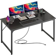 PRAISUN 47 X 24 Inch Computer Desk with Power Outlets & USB-C Port, Office Desk with Deeper Desktop, Study, Bedroom, Writing Work from Home Table, Metal Frame, Black