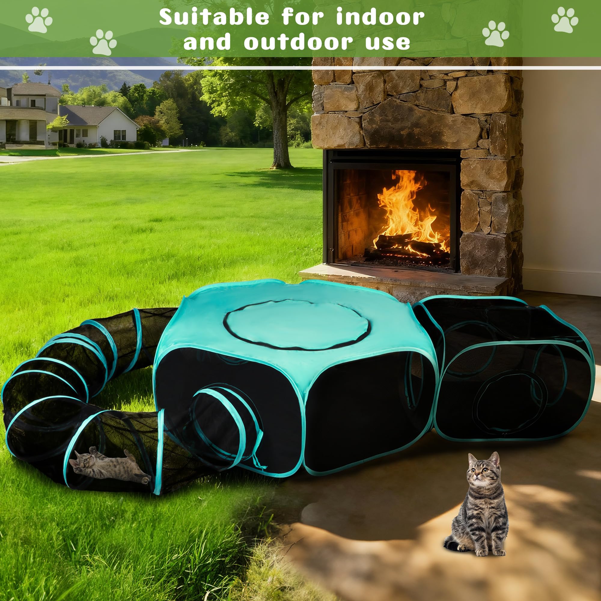 Gran recinto al aire libre para gatos, tienda de campaña plegable portátil 3 en 1 modular con ventanas conectadas para interior y exterior, viajes, jardín, parque