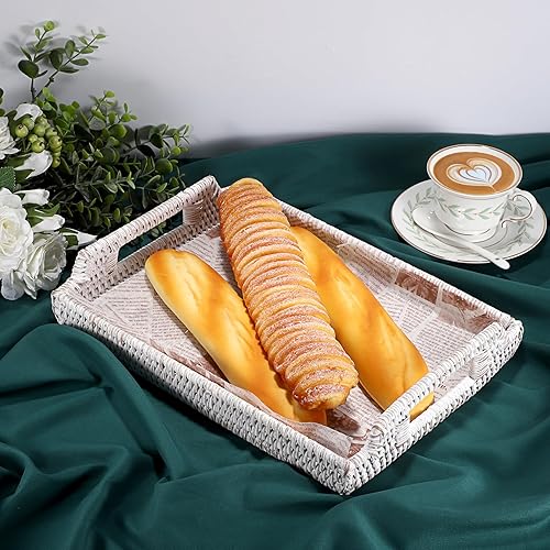 Miniatura 41 de Hipiwe Bandeja de ratán para servir con asas, bandeja decorativa tejida a mano para almacenamiento de desayunos, bebidas, aperitivos, bandeja