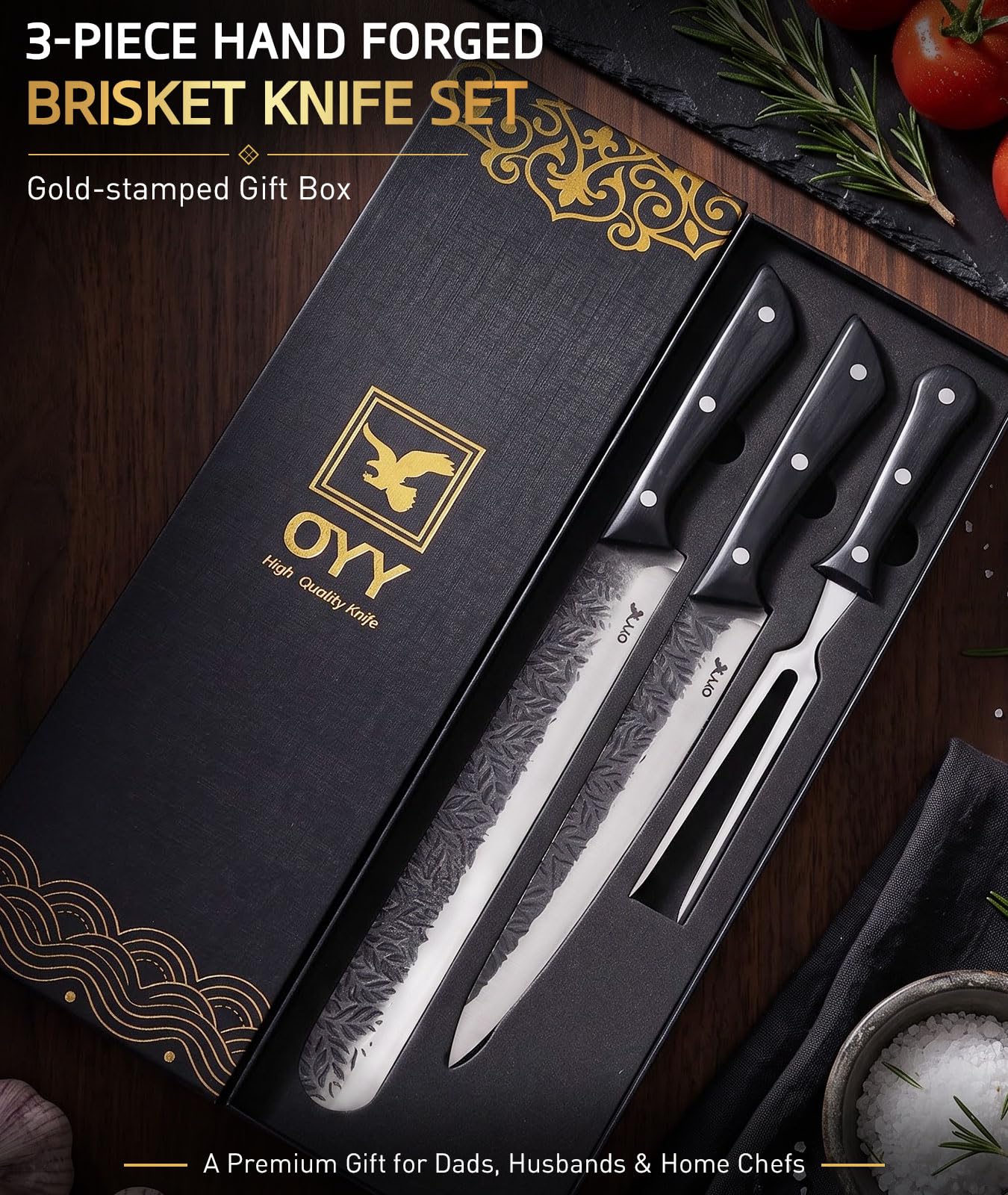 3PCS Brisket Butcher Knife Set, Carving Knife Slicer with Fork — Amazon image 2