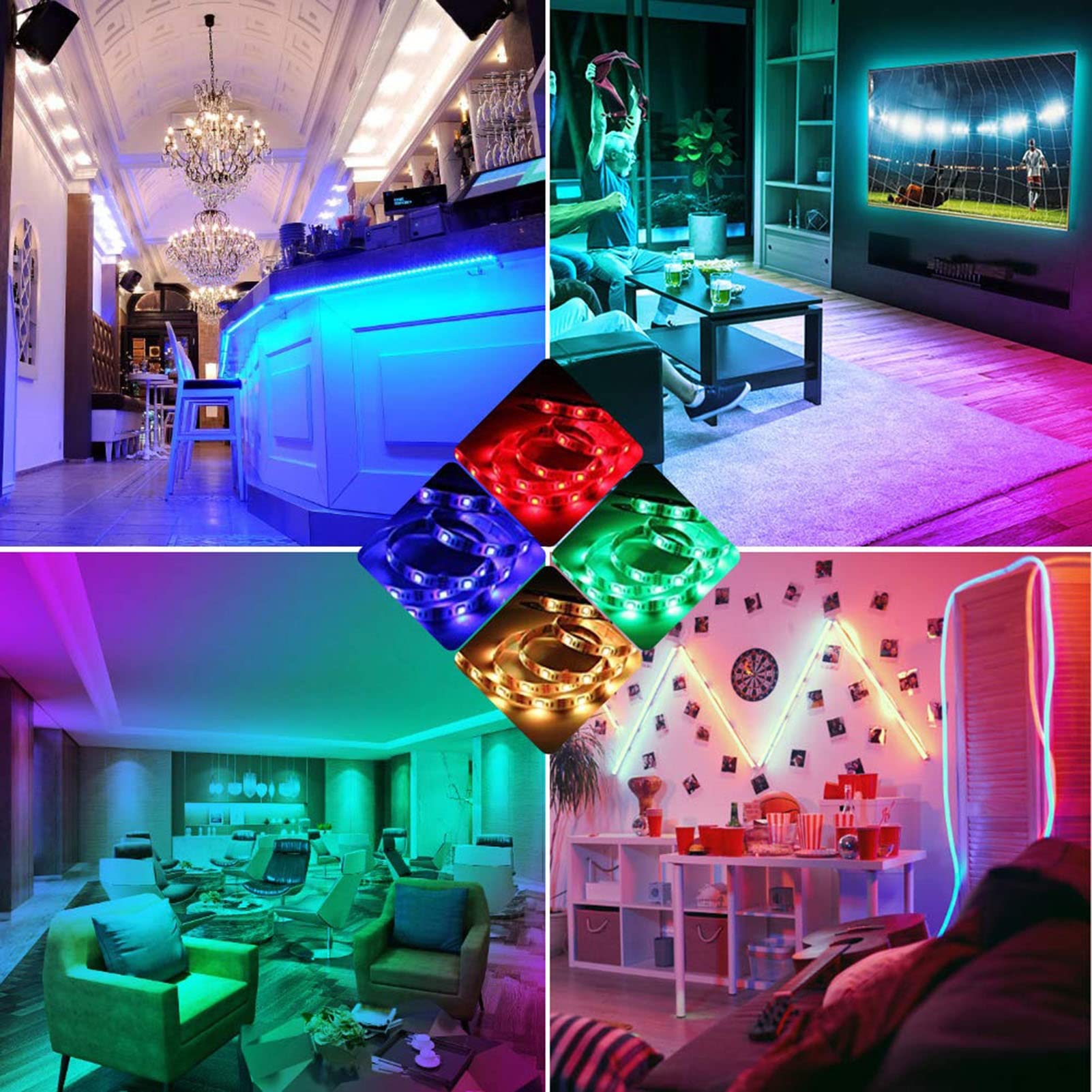 Taśma LED – światło LED USB, samoprzylepna, dekoracja RGB do wnętrz, kolorowe zmieniające się kolory, pilot zdalnego sterowania, 4 tryby dynamiczne, do tła telewizora (10 m, 300 LED)