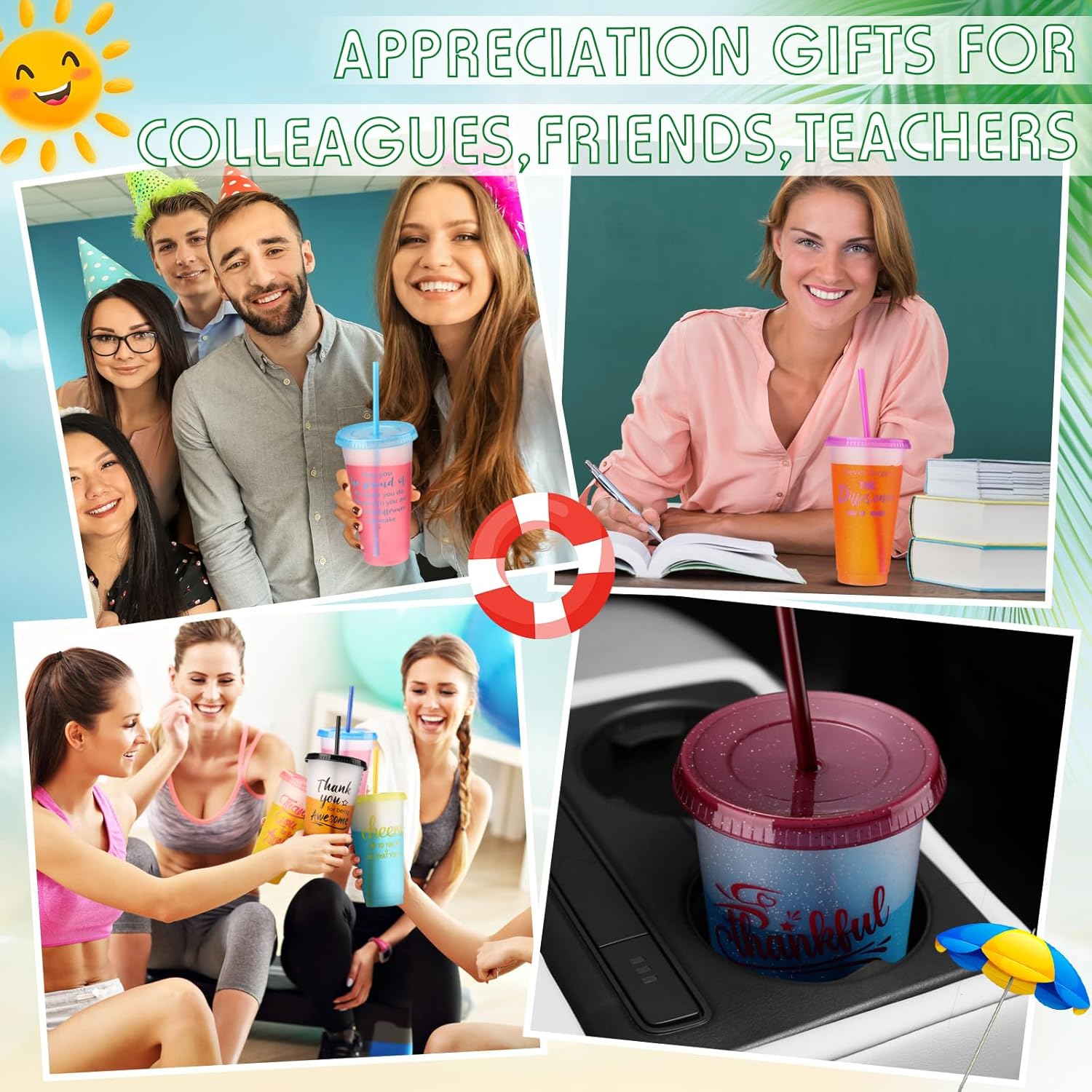 Skylety 24 Pcs Employee Appreciation Gifts for Team Coworker Thank You Gift Bulk 24 oz Inspirational Plastic Cups with Lid and Straw for Valentine's Day Volunteer Staff Teacher Office (Glitter Color) - Image 5