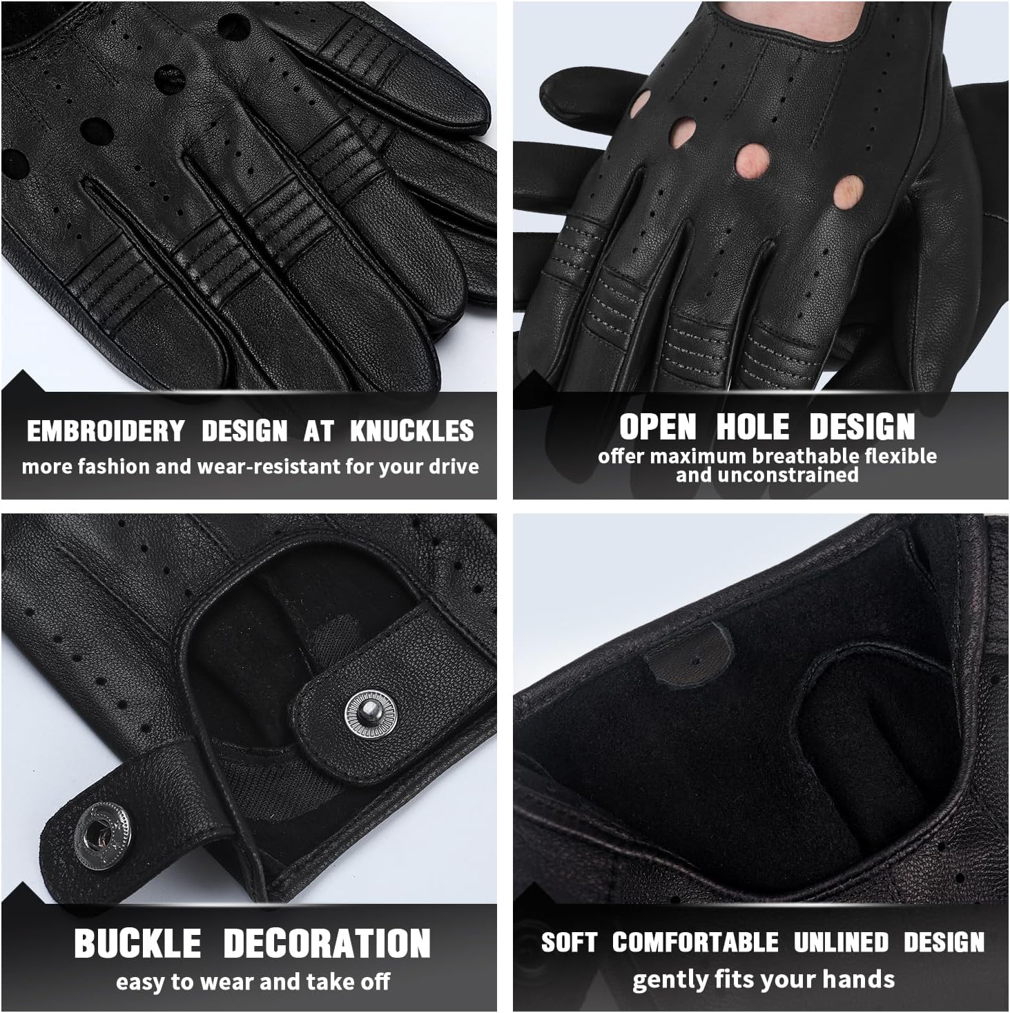 GSG Men Geniune Leather Gloves Sheepskin Black Driving Cycling Touchscreen Motorcycle Unlined Gloves - Image 6