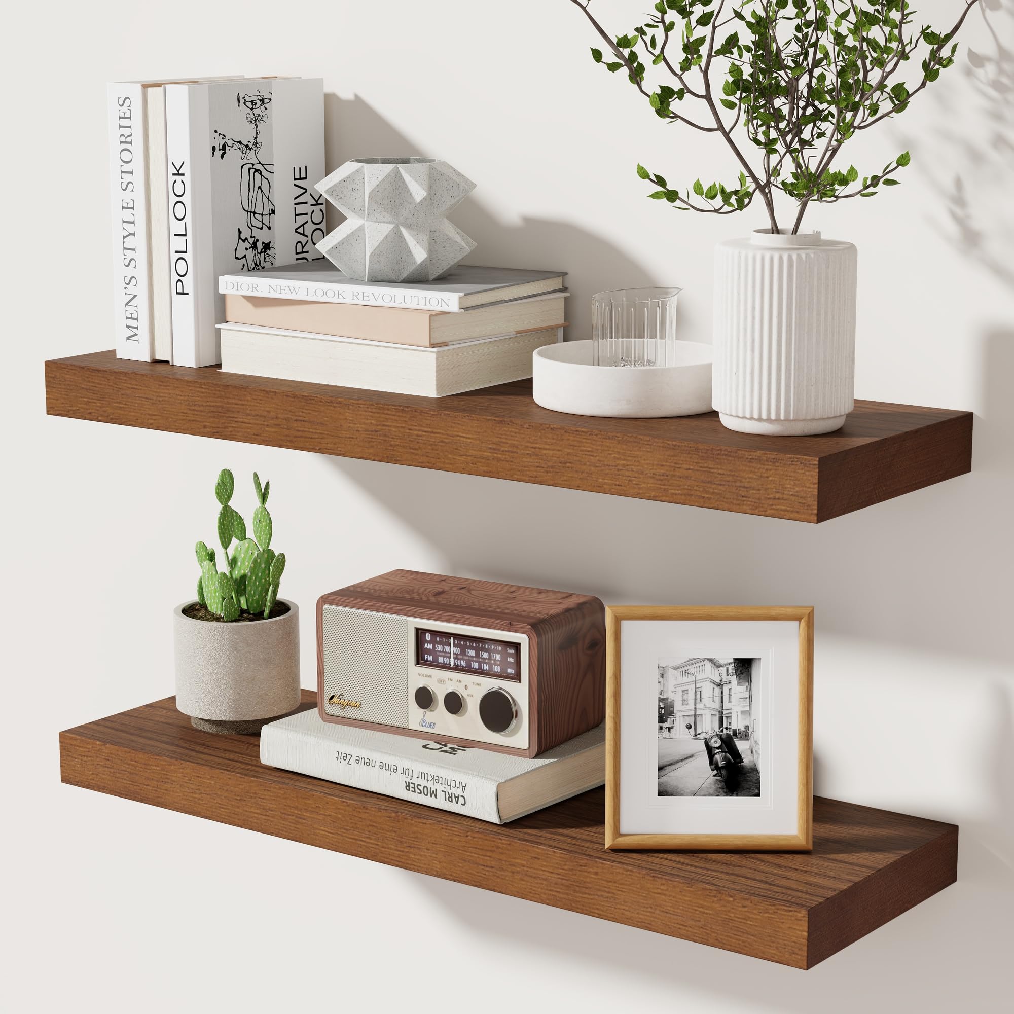 PASTIMEFACTORY×WHATWEWANT SOLIDWOODSHELF Amazon.com: 24 Inch Floating Shelves Set of 2, Rustic Solid