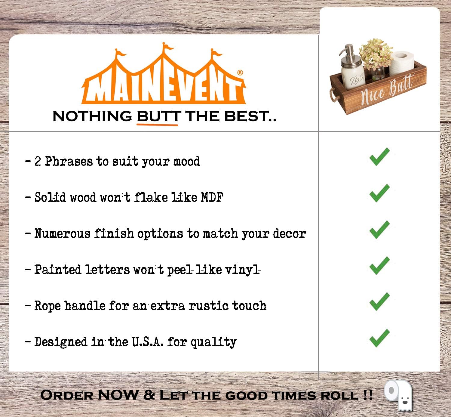 Nice Butt Bathroom Decor Box, 2 Sides - Funny Gift, Funny Toilet Paper Holder Perfect for Farmhouse Bathroom Decor, Toilet Paper Storage, Rustic Bathroom Decor, or Diaper Organizer (Brown) : Home & Kitchen