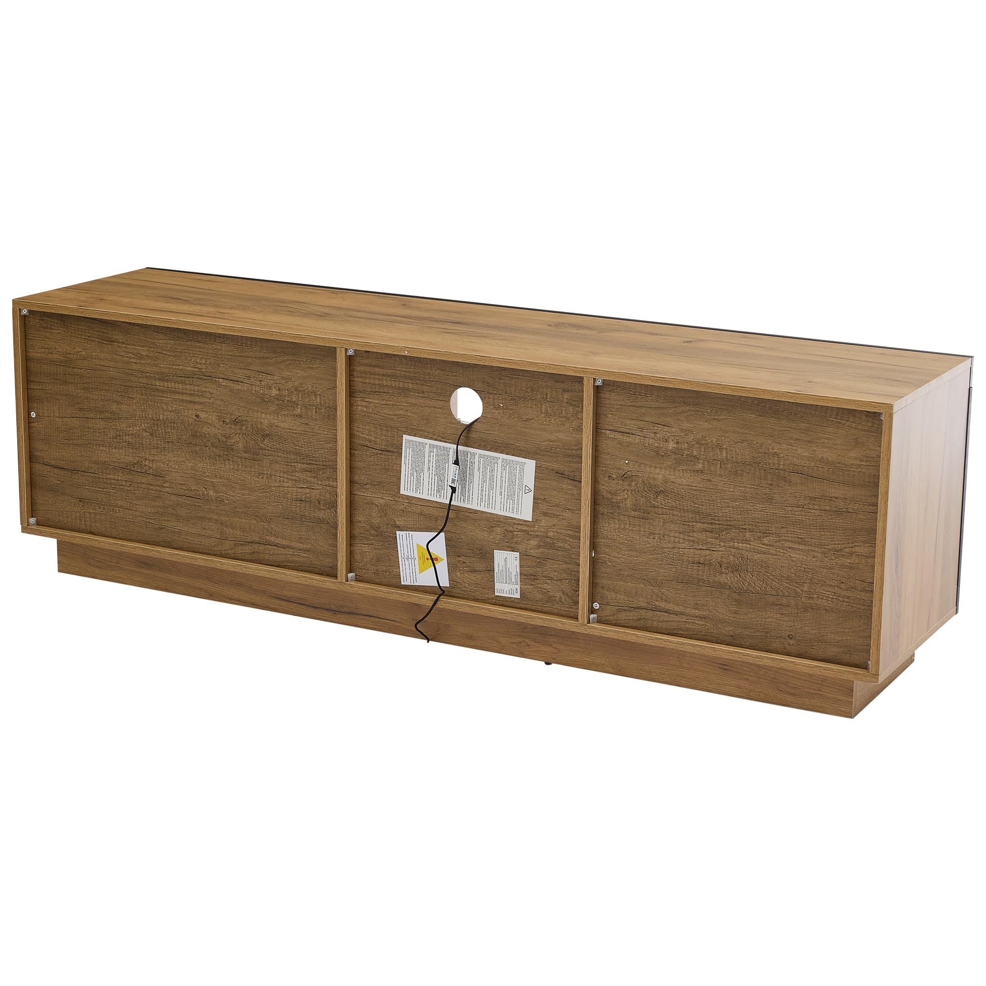 BTM LED TV-Schrank mit Glasböden & App-Steuerung 160x40cm Lowboard für 70-Zoll-Fernseher Gaming Media Center Schwarz+Eiche, 50kg Tragkraft