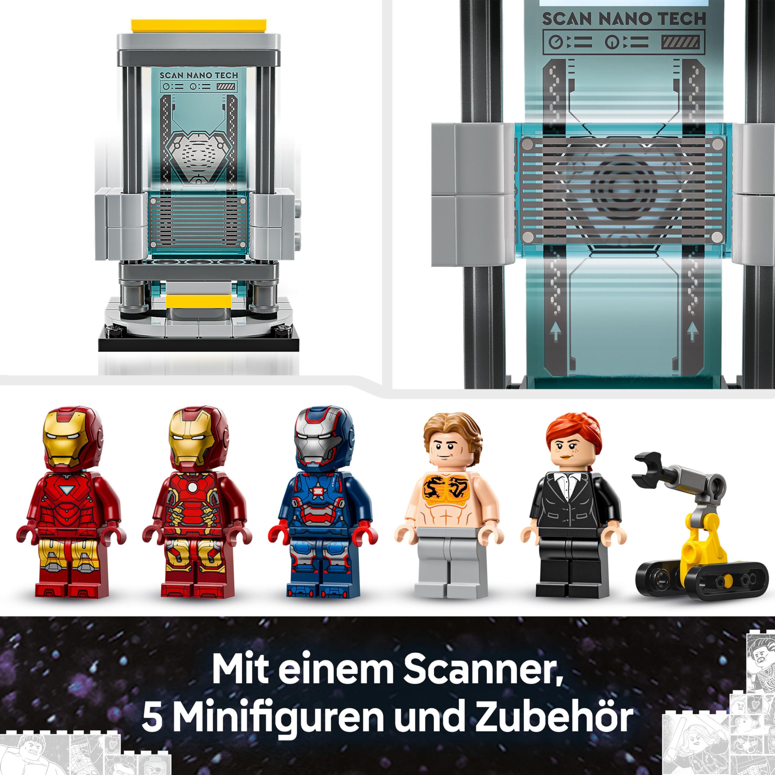 LEGO | Marvel Iron Mans Labor: Halle der Rüstungen - Superhelden Spielzeug mit Einer Mech Figur, 5 Minifiguren inkl. Aldrich Killian - Avengers Geschenk für Jungen und Mädchen ab 8 Jahren 76315