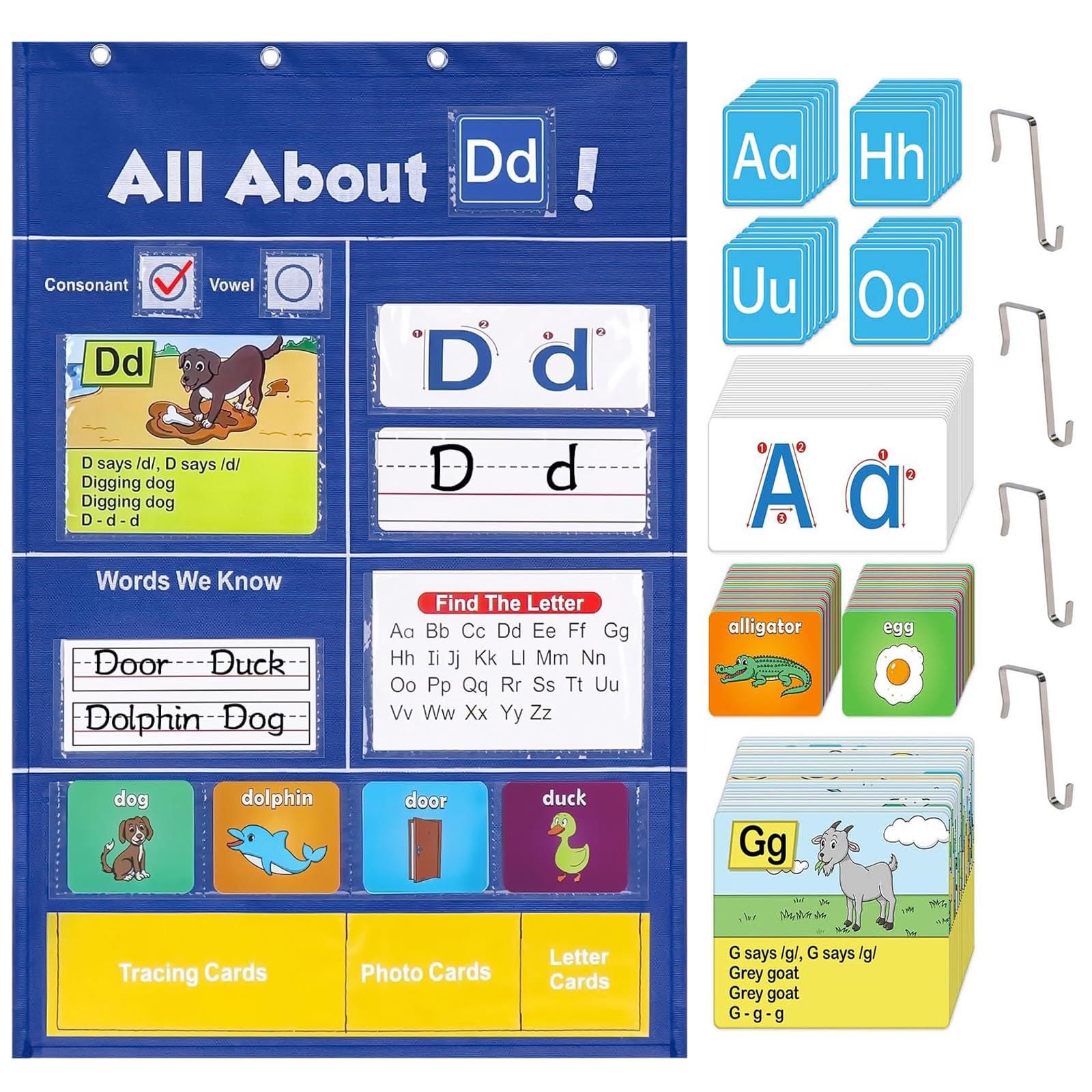 Alphabet-Lerntaschendiagramm – Interaktive ABC-Buchstabenerkennung, Wandtafel für Klassenzimmer und Heimschule, Lernwerkzeug für frühes Lernen