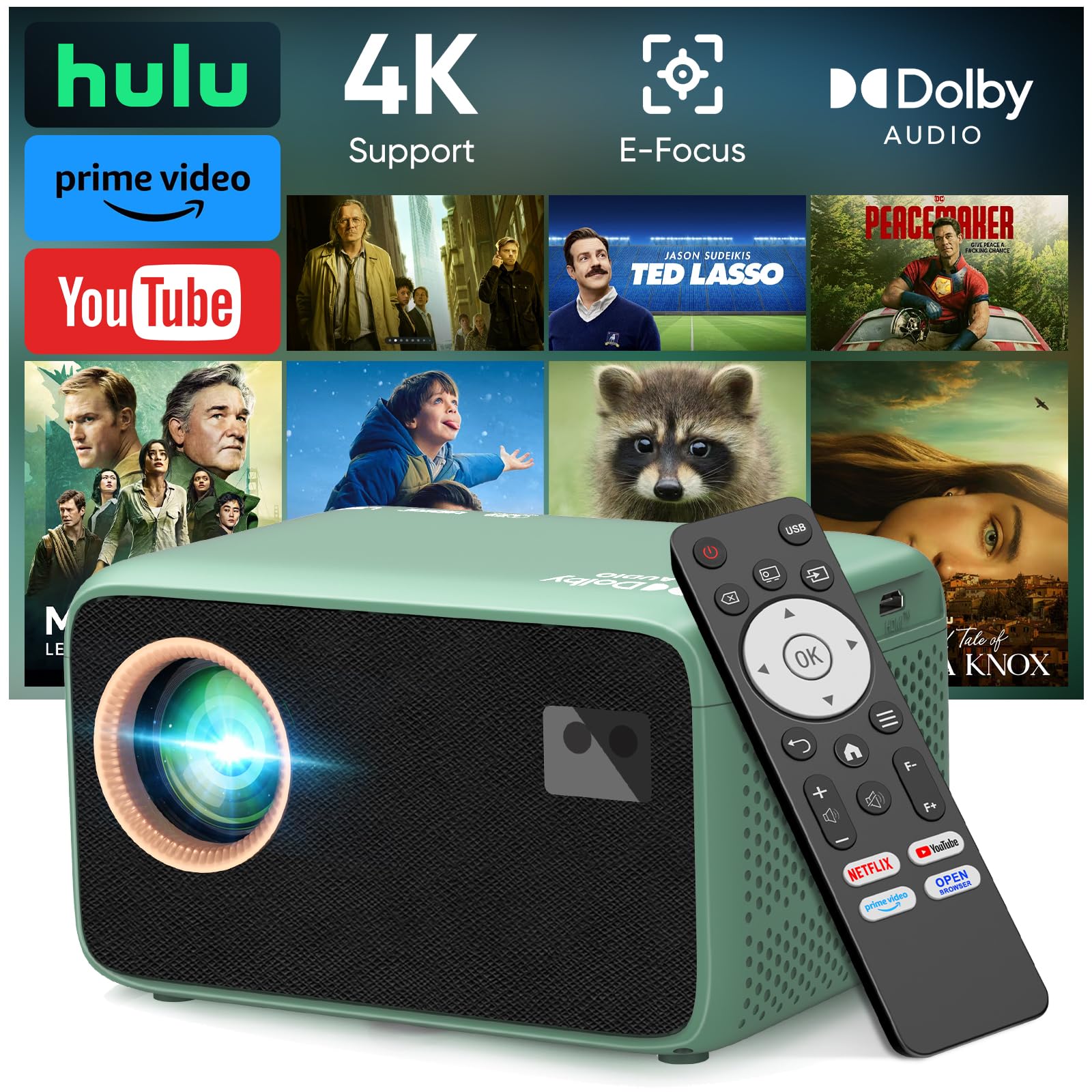 TMY 4K Projector with WiFi Bluetooth, Compatible with Netflix/Prime Video/YouTube, Outdoor Portable Home Theater Movie Projector, Smart Mini Projector for Indoor Outdoor Movies, Gaming and Camping