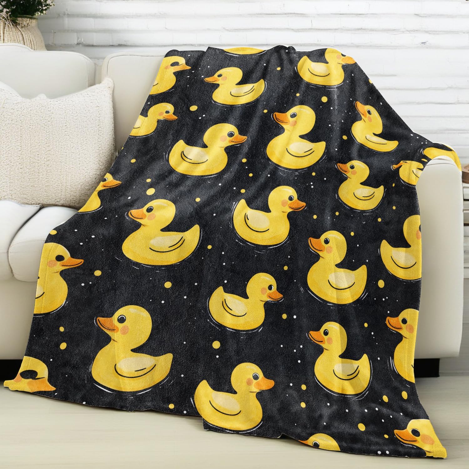 Cute Yellow Rubber Duck Blanket Lightweight Flannel Blankets Birthday Gifts for Adults with Playful Cartoon Printed Throw for Couch Chair Office Bedroom Decor, 60x50inch - Image 2