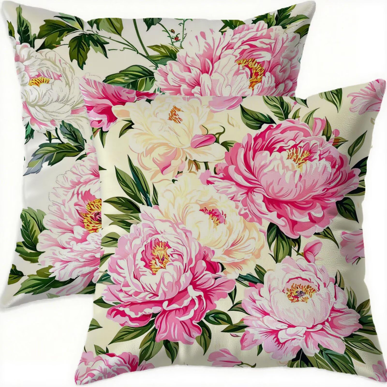 Housse coussin 60x60cm vintage velours rose lot de 2 imperméable pour canapé
