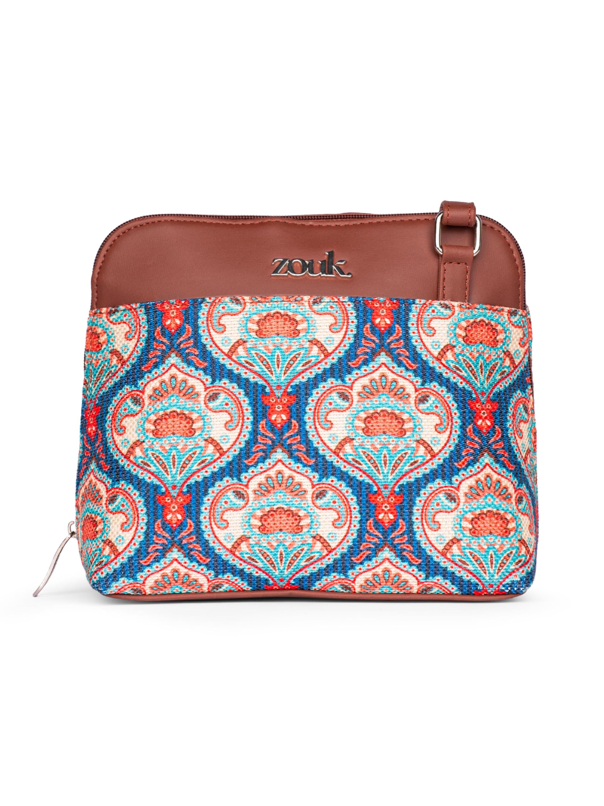 ZOUK Kovil Blue Motif Printed Vegan Leather Out Of Office Sling Bag With Adjustable Strap For Womens Girls (B0D6GSVS8T) Amazon Price History, Amazon Price Tracker