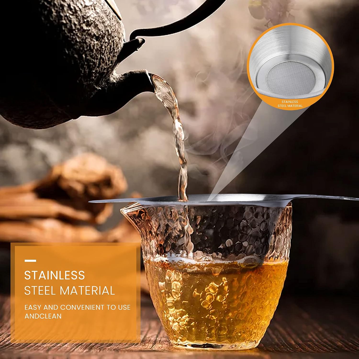 ICYANG Tea Strainer, 2pcs Different Size Stainless Steel Coffee Strainer Fine Mesh Tea Infuser Funnel Leaf Filter with Double Handle Mini Fine Mesh Strainer Making Flour Sugar