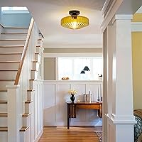 Vista 5 de Semi Flush Mount Ceiling Light, 11.8" Mid Century Modern 1-Light Close to Ceiling Light Fixtures with Drum Amber Glass Shade for Bedroom Entryway