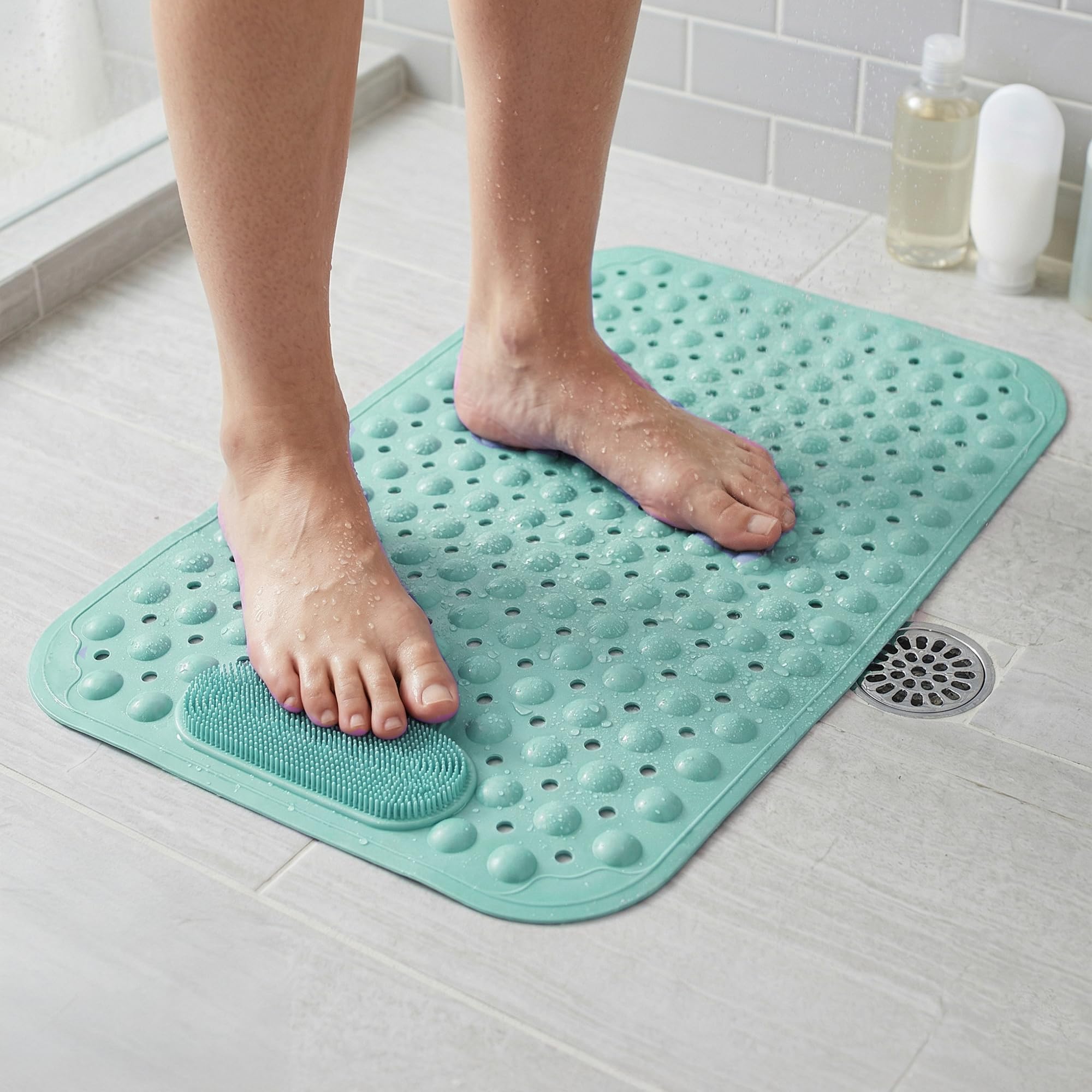 Rugs Haven Massager Foot Shower Mat | Non-Slip Bathtub Mat with Suction Cups | Quick Dry Anti-Mould Rubber Bath Mat for Bathroom (Green, 40x70cm)