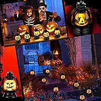 Vista 5 de ROCEEI 12 mini faroles de calabaza de Halloween de 3.54 pulgadas, centro de mesa Jack O Lantern, decoración colgante de Halloween, lámpara de luz a