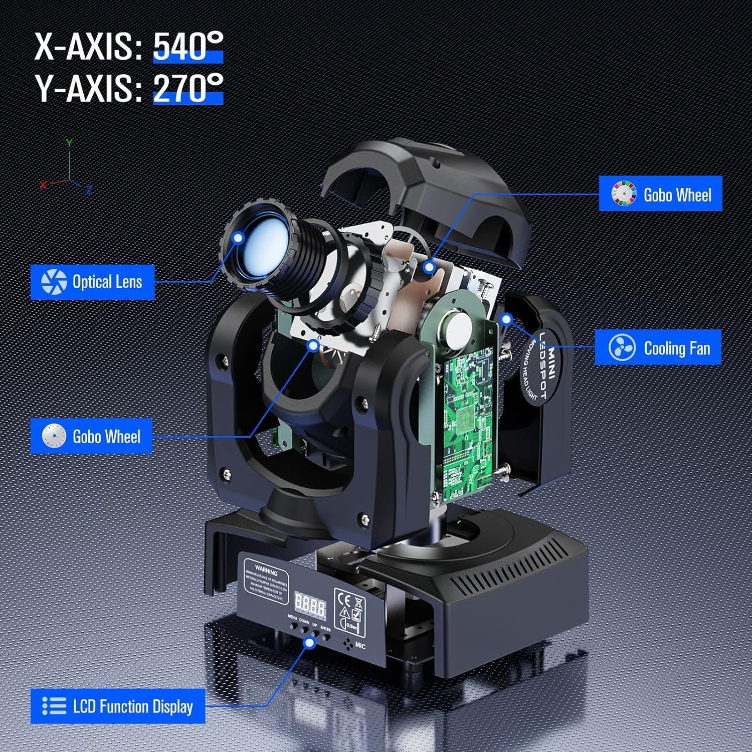 UKing LED Teste Mobili 50W Luce da Discoteca RGBW Luci DJ Auto Suono DMX Console 8 Gobo 8 Colori 9/11 Canale per Illuminazione DJ Serata di Festa