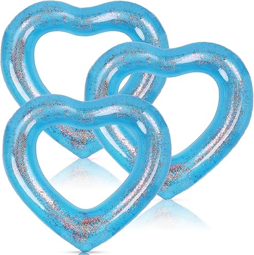Flotador inflable de 3 piezas de corazón para piscina, anillos de natación inflables con purpurina, despedida de soltera, tubo flotador, anillo de