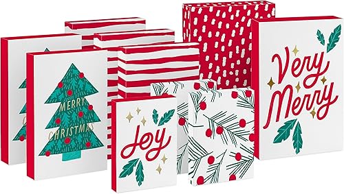 Hallmark Cajas de camisa de Navidad para regalos (10 cajas de ropa con tapas: 3 pequeñas 11", 5 medianas 14", 2 grandes 16") rayas rojas y blancas, disponible en Yaxa Costa Rica