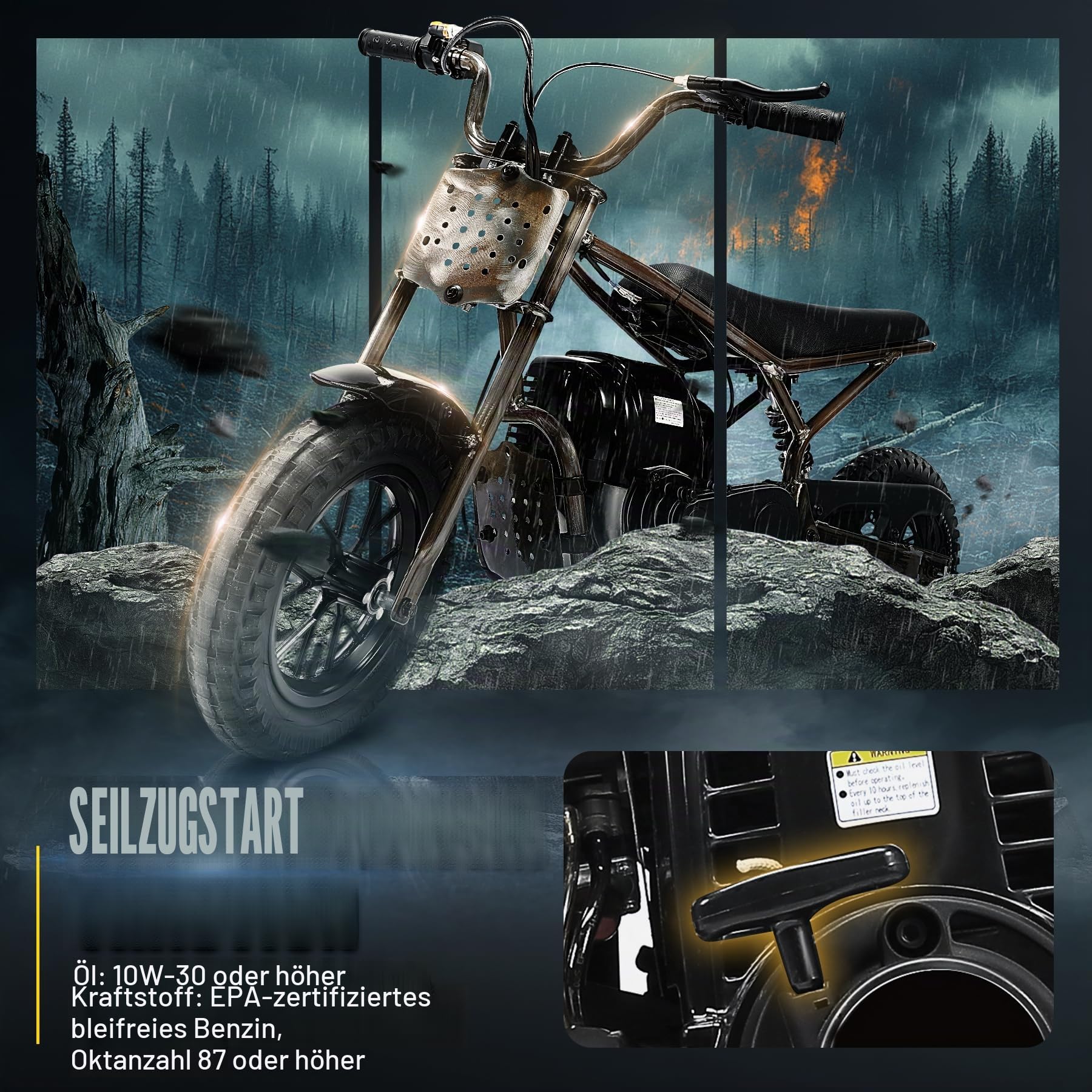 ORYXEARTH Mini-Motorrad für Kinder, 37,7 ccm, Geländemotorrad, 2 Räder für den Außenbereich, Hochleistungs-Benzinmotor, breite Off-Road-Reifen, Geschwindigkeit 25 km/h, geeignet für 14 Jahre