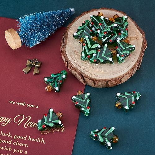 Miniatura 5 de Craftdady 20 cuentas de decoración de Navidad, cuentas verdes para árbol de Navidad, adornos de árbol de Navidad, cuentas de vidrio de lámpara,