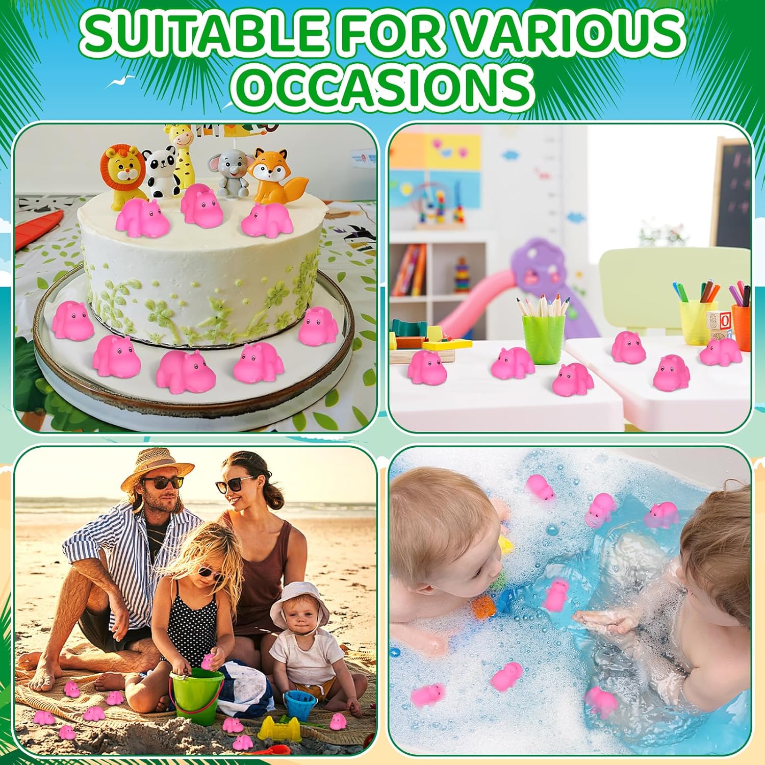 50 Pcs Rubber Hippo Baby Bath Toys Cute Floating Animal Bath Squirts Pink Hippo Bath Buddy Squirter Toys for Toddlers Fun Water Squirting Bathtime Play for Bathtub and Pool,Summer Beach Decor