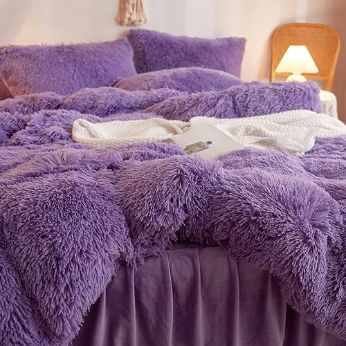 Miniatura 6 de Juego de Funda de Edredón Peluda Morada Twin, Juego de Ropa de Cama Twin de Piel Sintética Morada para Niñas de 2 Piezas (1 Funda de Edredón Suave +