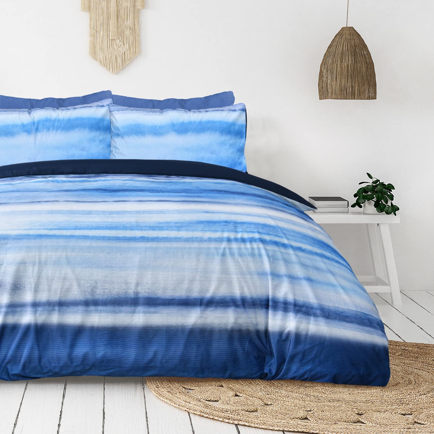 Smart Living Unisex Blue Luxury Hotel Quality Reversible Ribbed Velvet Duvet Cover With Pillowcases In Super King Kids