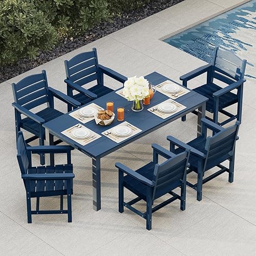 Miniatura 9 de Poly Lumber - Juego de dos sillas de comedor para patio, sillas con respaldo de escalera para exteriores, resistentes a la intemperie (azul marino,