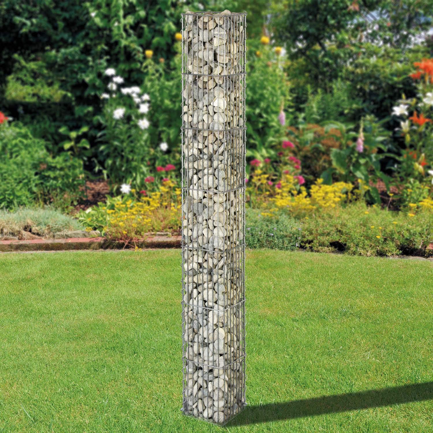bellissa Gabionen-Steinsäule eckig - 95541 - Dekorative Gabionensäule für den Außenbereich - 20 x 20 x 175 cm