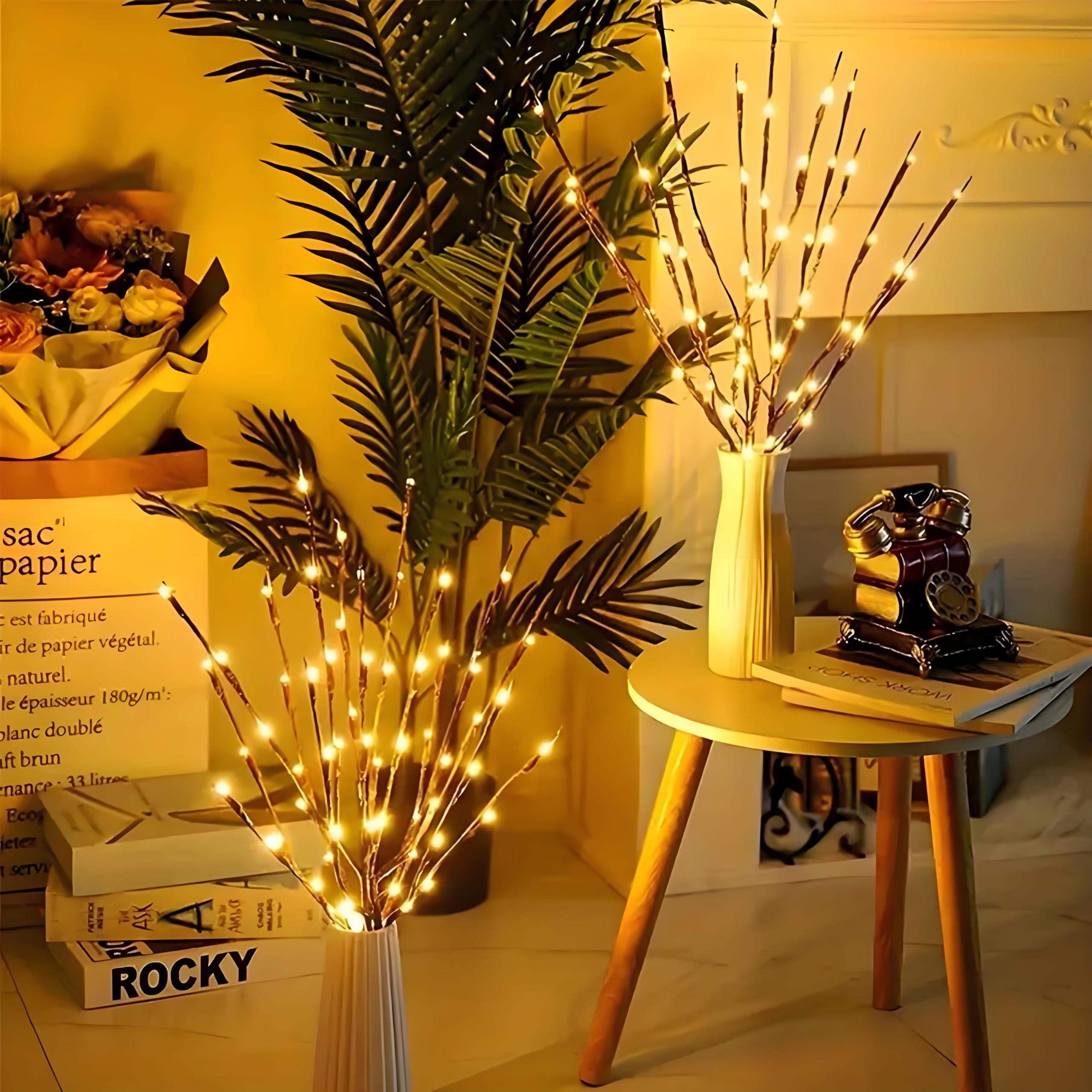 wpdash DIY Bendable Branch Lights - Battery Operated White LED Twig Decor for Wall Anniversary & Valentine's Day Photo Backdrop Boho Home Décor