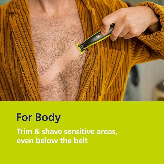 Philips OneBlade Hybrid 360 Blade Technology Electric Shaver for Face & Body, Beard Trimmer/Groomer with 3 x 360 Blade, 3 x Stubble Comb (1,3,5mm) & 1x Body Kit, Model QP2824/31