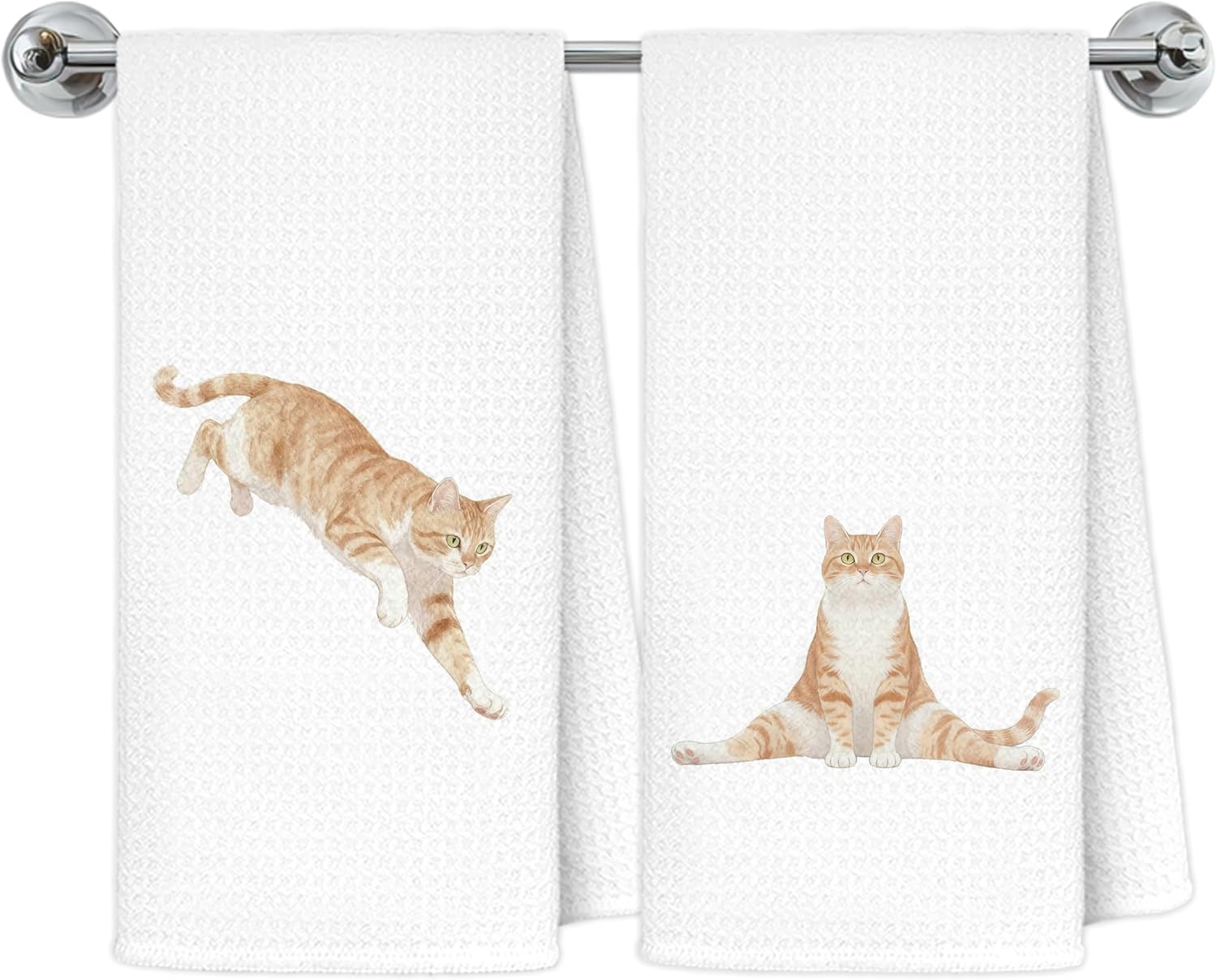 Funny Orange Tabby Cat Kitchen Towels, Cat Lover Mom Gifts Dish Tea Towels for Kitchen Decor, Cute Kitty Kitten Decorative Hand Towel Bathroom Decor, 16x24 Inch Set of 2